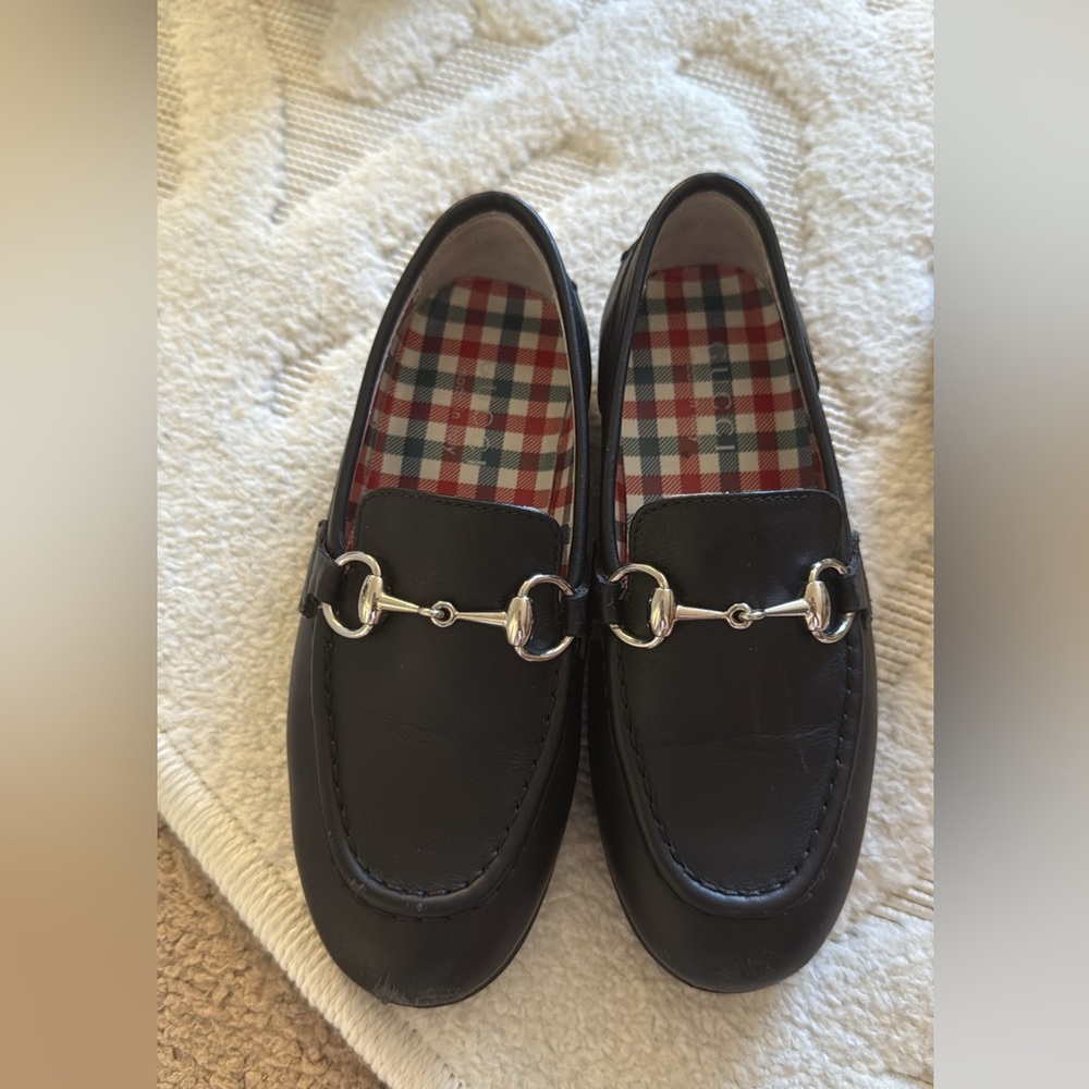 Black Leather Loafers with Silver Buckle